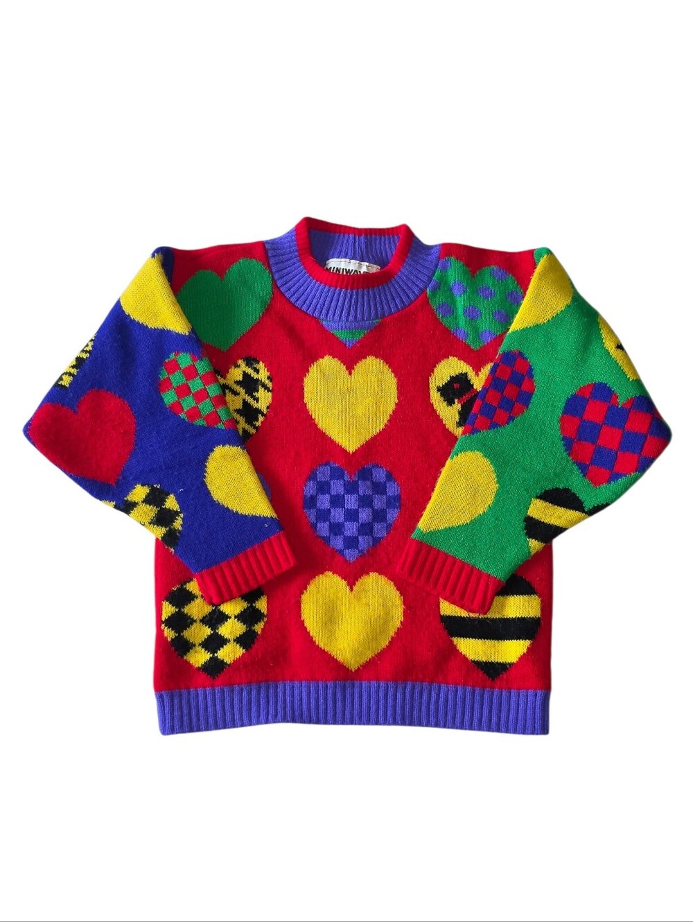 VTG Miniwaves Kids Unisex Acrylic Color Blocking Heart And Scottie Dog Sweater